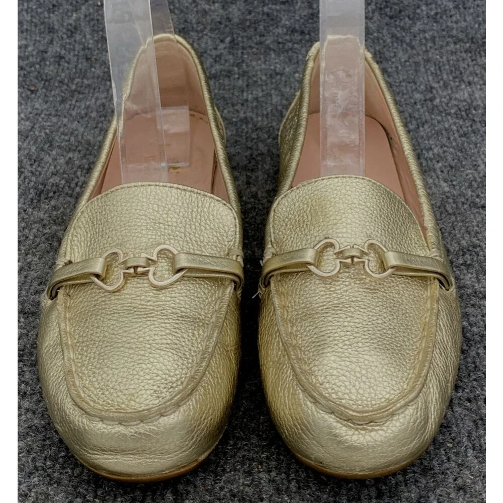 Kate Spade Bergman Gold Metallic Leather Loafers Women’s Size 8.5 Slip On Flats